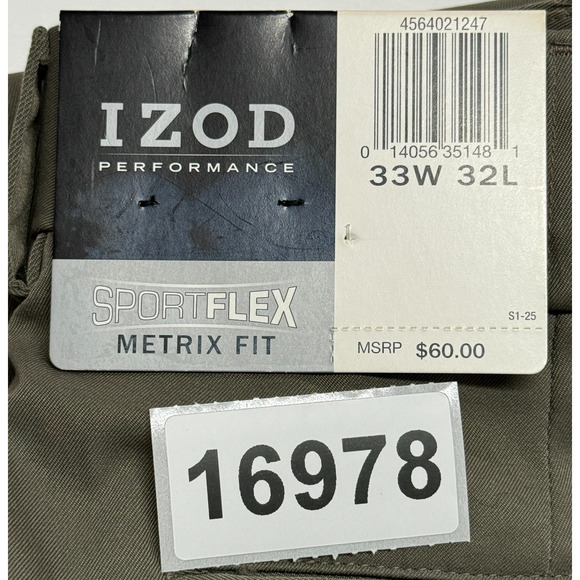 Izod Pants Mens Green 33X32 Performance SportFlex Double Pleated Metrix Fit NWT - Picture 11 of 11